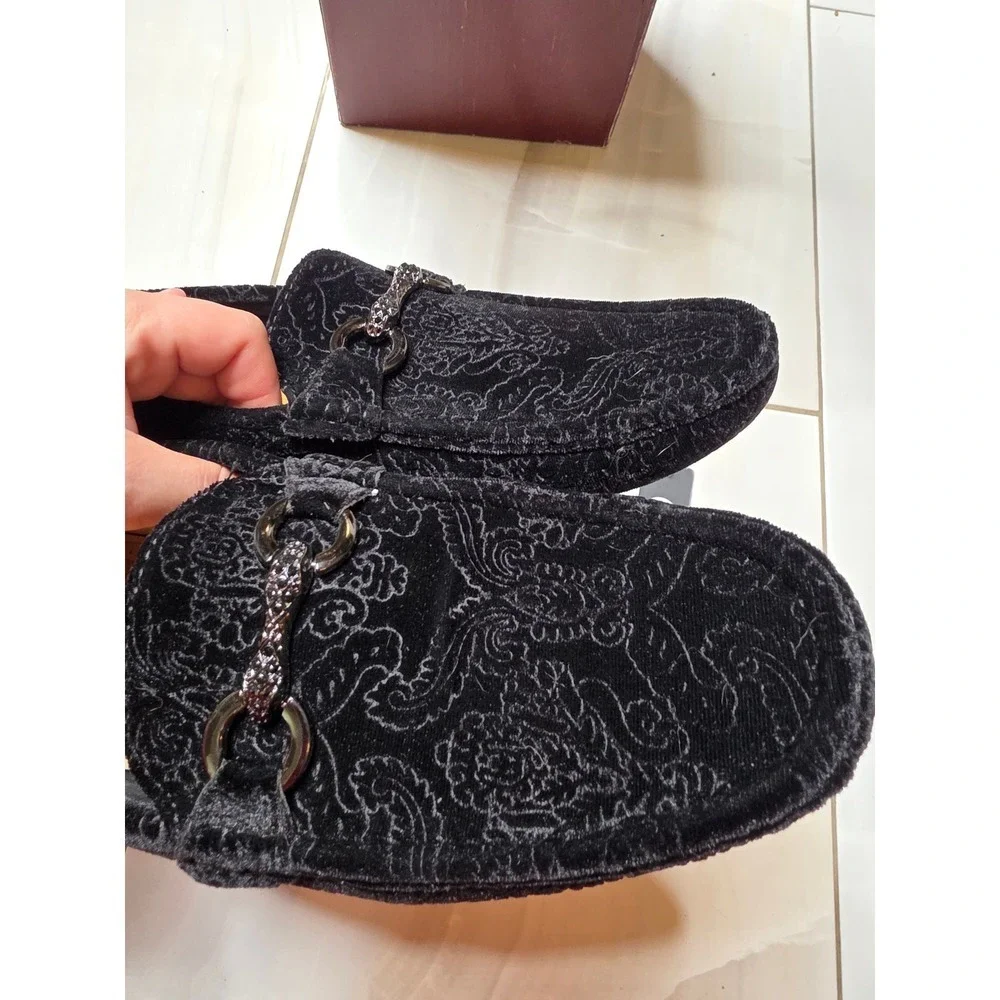 Royal Shoes Mens Black Velvet Paisley Damask Bit Loafers MOC-107 Size 8.5‎ NEW